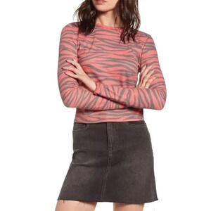 NEW BP Women's Size Medium Red Black Zebra Stripes Long Sleeve Thermal Top